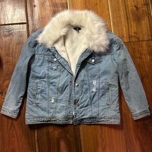Missguided Faux Fur Collar Denim Jacket